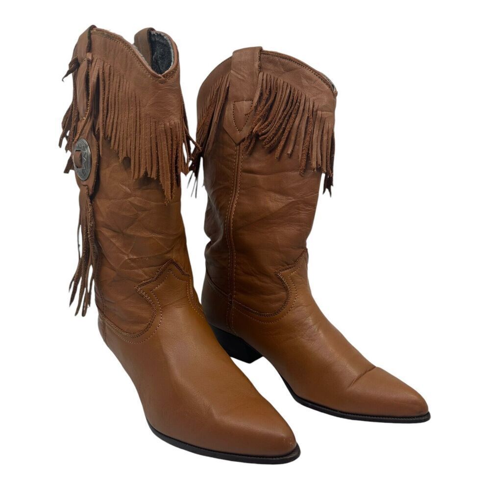 Miss Rodeo USA By ACME Women Saddle Tan Fri‎ Western Fashion Boots 6.5M With Box